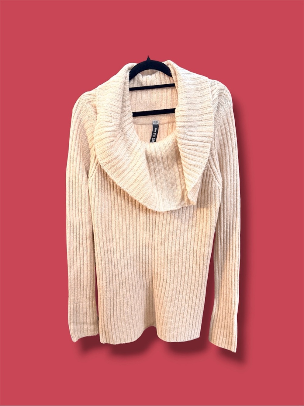 Lord & Taylor Cream Ribbed Cowl Neck Sweater - Picture 2 of 6
